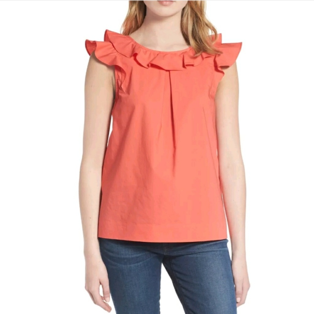 J Crew Cotton Ruffle Poplin Top Sz 2P